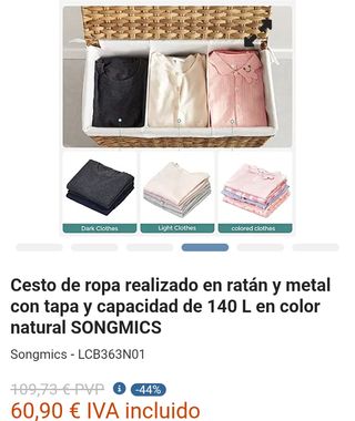 SONGMICS Cesto Ropa Sucia con Tapa