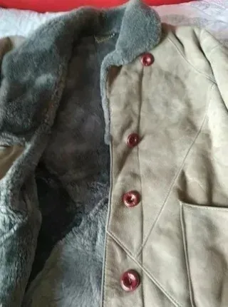 Chaquetón Piel Vuelta Mujer M/L Beige Gris