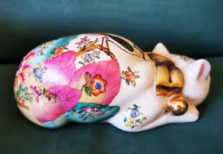 Statuetta gatto dormiente porcellana cinese