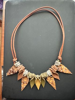 Collare etnico donna in pelle marrone multicolore