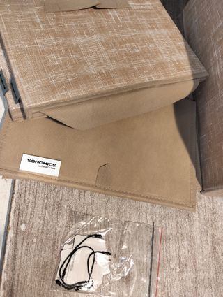 SONGMICS Cajas de Almacenaje Plegables, Juego de 3 Cestas de Tela, 40 x 30 x 24 cm