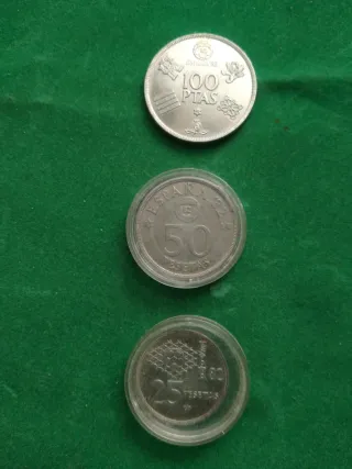 Monedas España 82: 100, 50 y 25 Pesetas