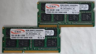 2x CSX 4GB DDR3 1066MHz SO-DIMM Memória RAM