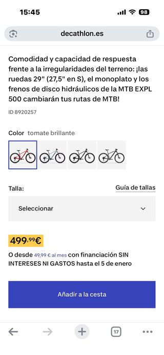Bicicleta de montaña Rockrider Expl 500 Roja 29