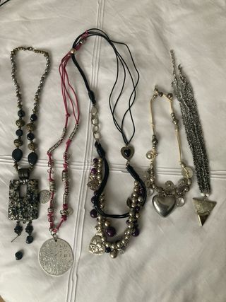 Collares Abalorios Morado y Plateado