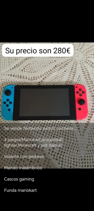 Nintendo Switch con 4 juegos y accesorios
