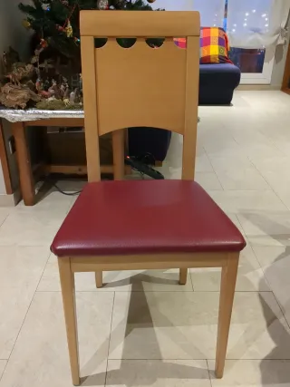 Silla de comedor madera y piel granate