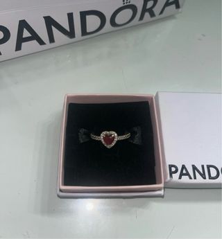 Anillo Pandora Corazón Rojo Plata