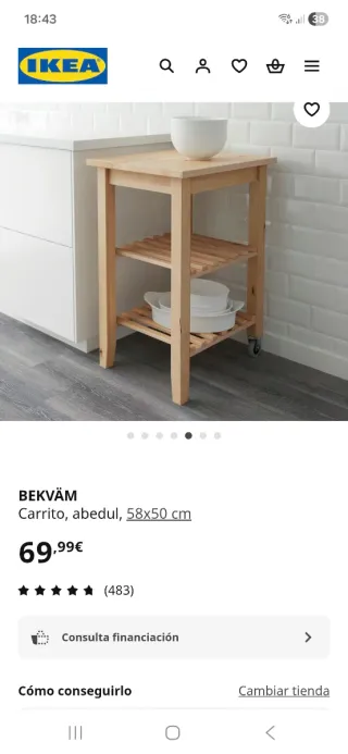Mesa auxiliar cocina madera Ikea. Madera abedul.