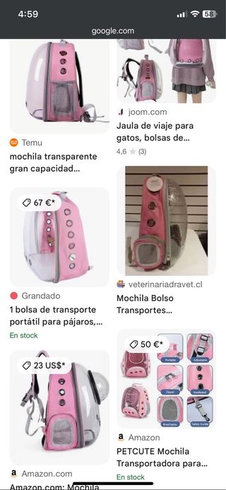 Mochila Transportín Mascota Rosa y Gris