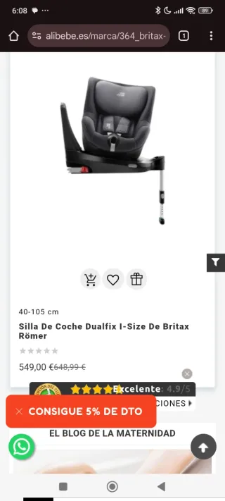 Silla Coche Britax Römer Dualfix i-Size.
