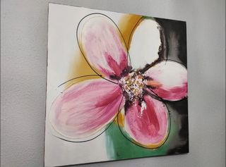 Cuadro moderno floral rosa y blanco