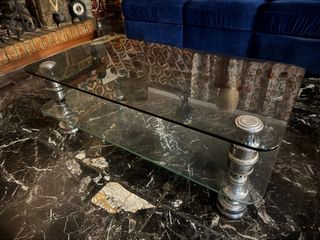 Mesa de centro cristal y metal