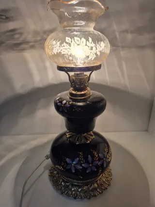 Lámpara antigua cerámica y cristal