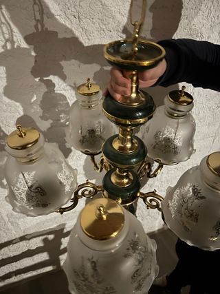 Lámpara colgante dorada y verde (2 lámparas)