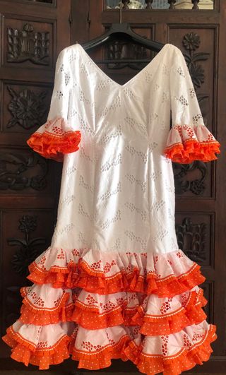 Traje Flamenca Blanco Calado Talla XXXL