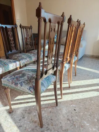Conjunto 6 Sillas Madera Tallada Antiguas