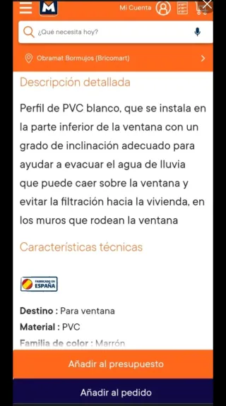 Perfil vierteaguas de PVC blanco para ventana