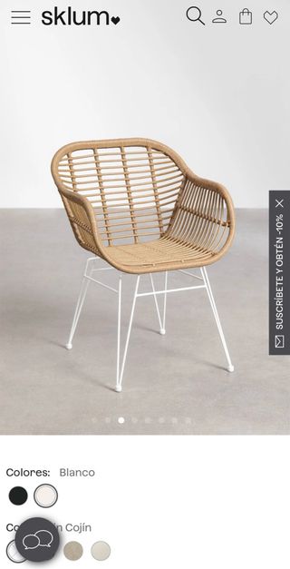 pack Mesa redonda blanca/madera y 4 sillas ratán