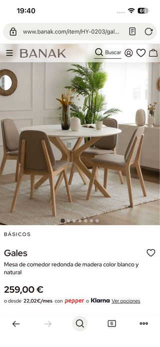 pack Mesa redonda blanca/madera y 4 sillas ratán