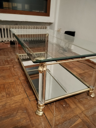 Mesa de centro cristal y metal dorado