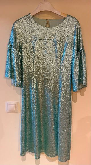 Vestido lentejuelas verde, Mónica Cordera talla 40