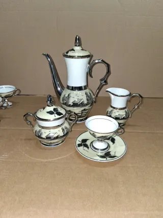 Juego 10 Tazas Cerámica Beige y Negro