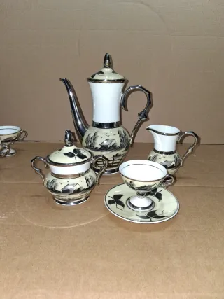 Juego 10 Tazas Cerámica Beige y Negro