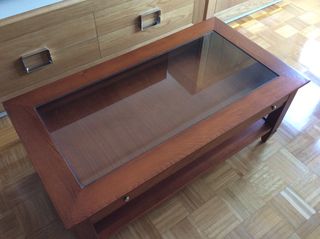 Mesa auxiliar de salón madera y cristal