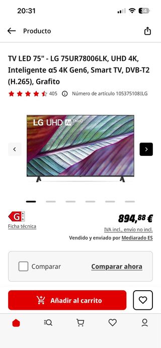 TV LG 75 UHD 4K Inteligente Grafito