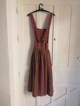 Vestido peto cuadros vintage naranja y rosa