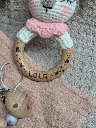 Canastilla bebé crochet ciervo y chupetero