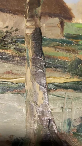 Cuadro de casas con tejado de paja