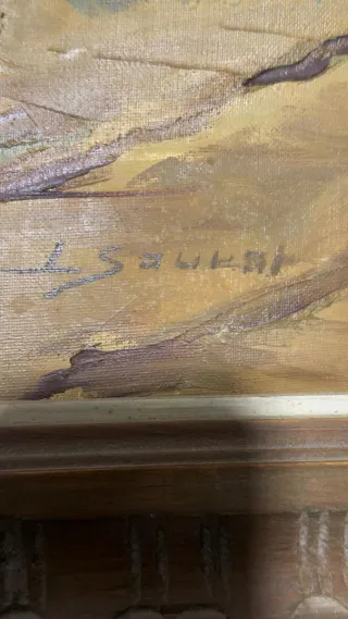 Cuadro de casas con tejado de paja