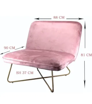 Sillon de terciopelo rosa nuevo con patas doradas