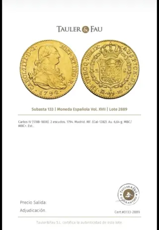 Moneda 2 Escudos Carlos IV 1794 Madrid MBC+