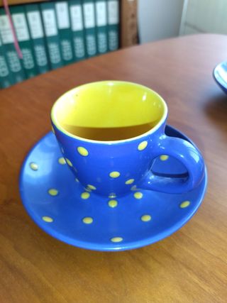 Juego 4 Tazas Café Azul y Amarillo