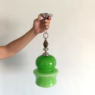 Lámpara colgante cristal verde años 70