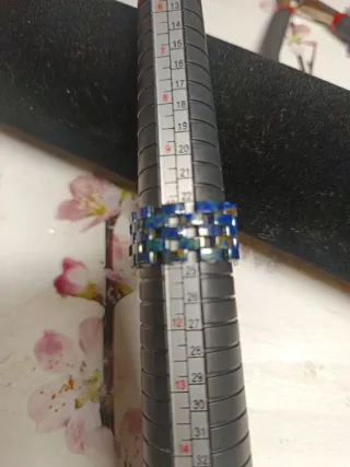 Anillo Miyuki Media Tila Azul y Plateado