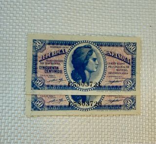 Lote 5 Billetes Españoles Pesetas 1937