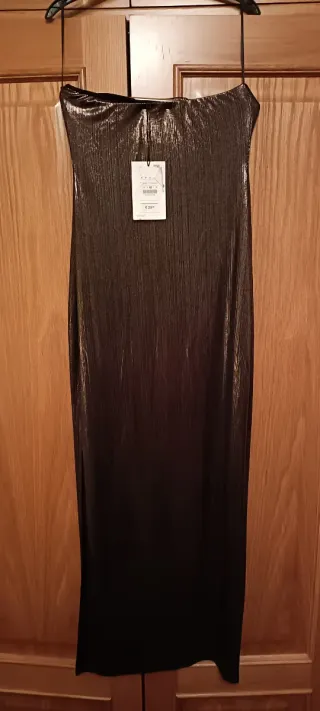 Vestido fiesta dorado y negro