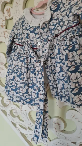 Conjunto vestido y ranita floral azul 12m