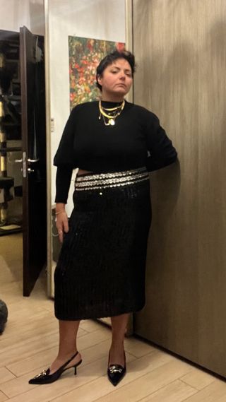 Gonna paillettes vintage nera e oro