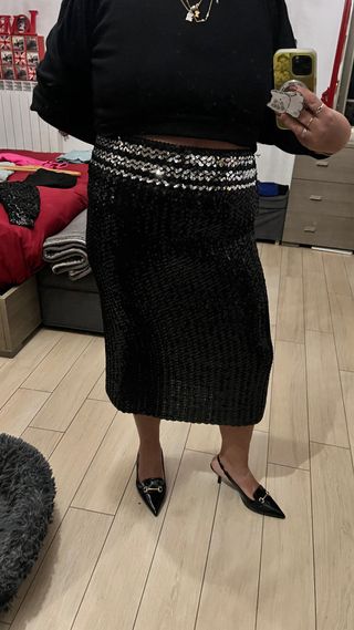 Gonna paillettes vintage nera e oro