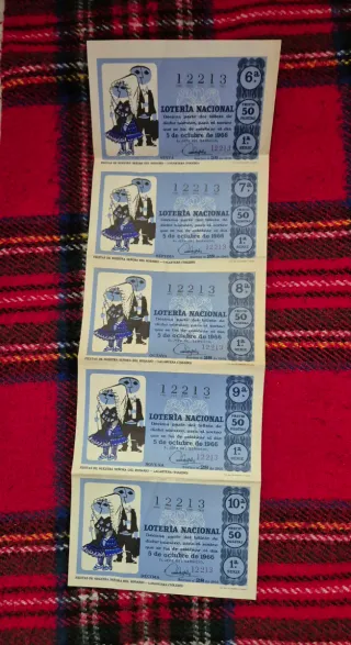5 Decimos Lotería Nacional 1966