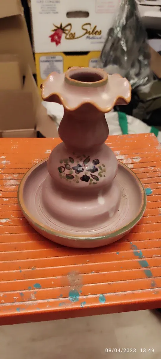 2 Portavelas de cerámica rosa y verde son dos