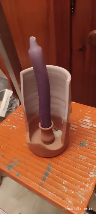 2 Portavelas de cerámica rosa y verde son dos