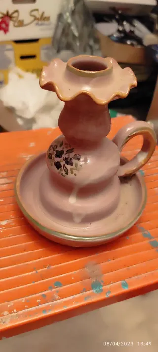 2 Portavelas de cerámica rosa y verde son dos