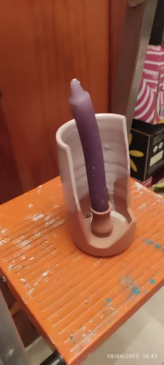 2 Portavelas de cerámica rosa y verde son dos