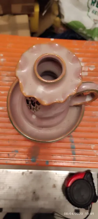 2 Portavelas de cerámica rosa y verde son dos